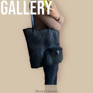 NWOT Black leather rattan like tote